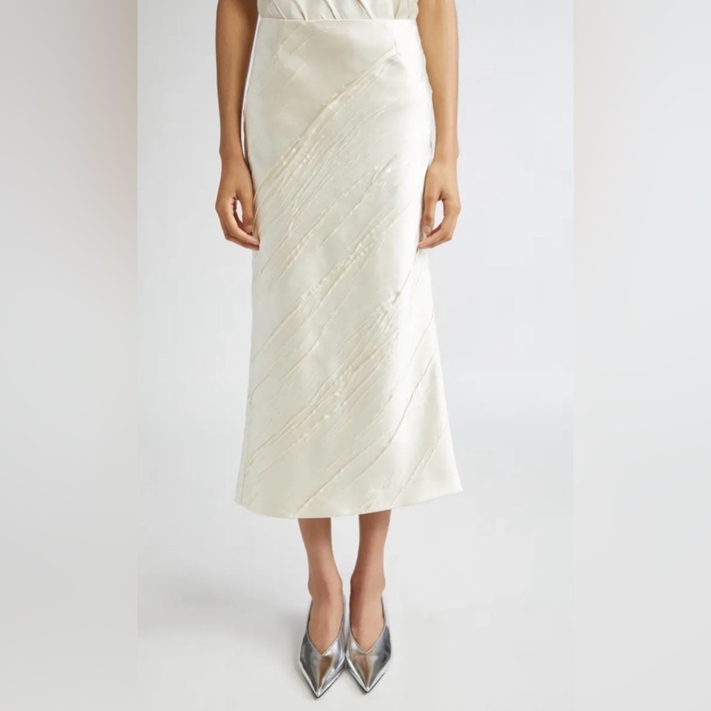 Max Mara $750 Sportmax Ruta Ivory Satin Midi Skirt NWT Size 10 Bias Cut Italy